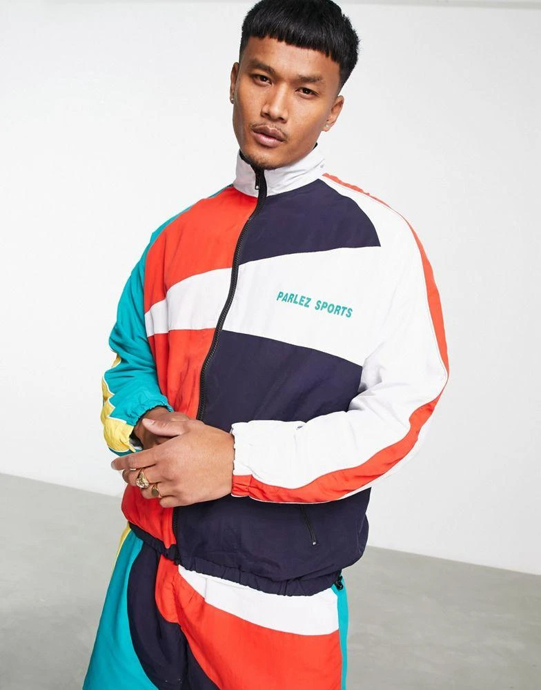 商品Parlez|Parlez Leeward co-ord track jacket in multicolour retro colour blocking,价格¥755,第4张图片详细描述