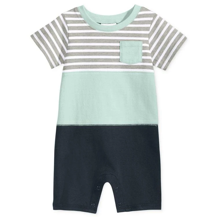 商品First Impressions|Colorblocked Striped Cotton Romper, Baby Boys (0-24 months), Only at Macy's,价格¥60,第1张图片