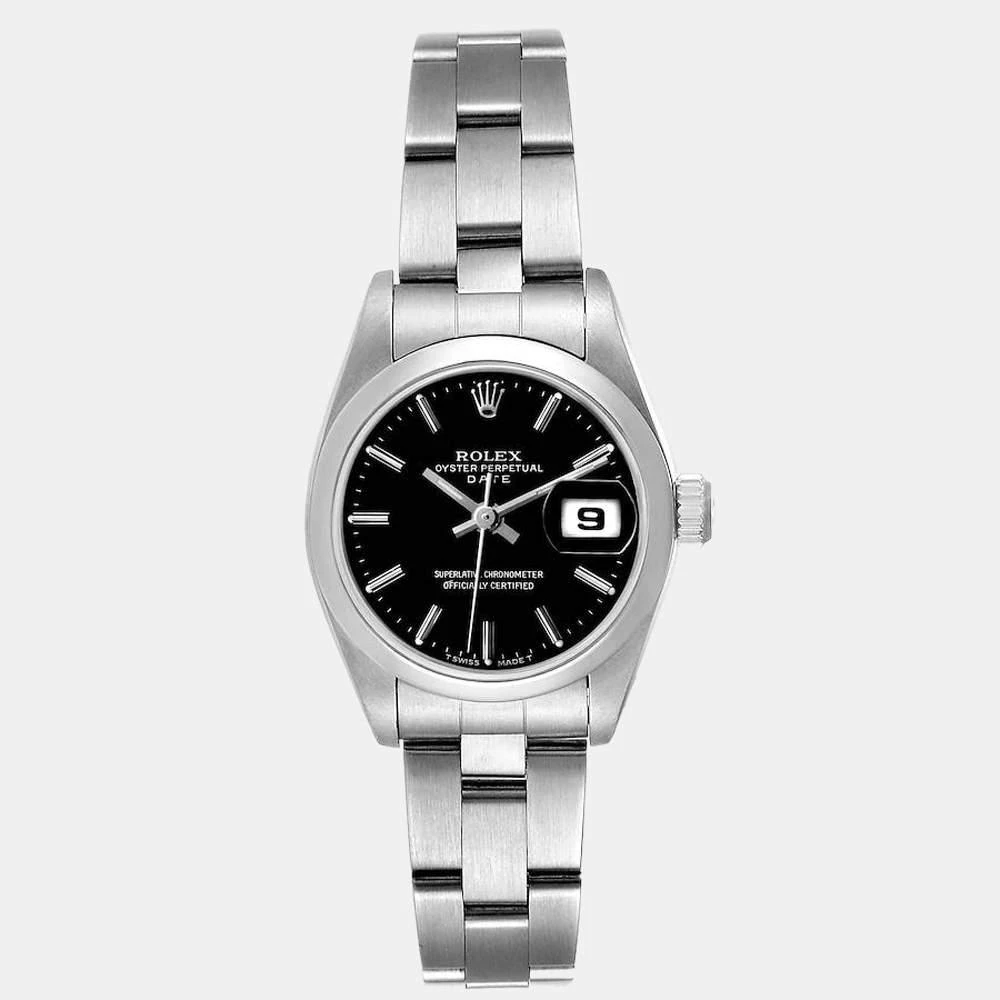 商品[二手商品] Rolex|Rolex Black Oyster Perpetual Date 69160 Women's Wristwatch 26 MM,价格¥36778,第1张图片