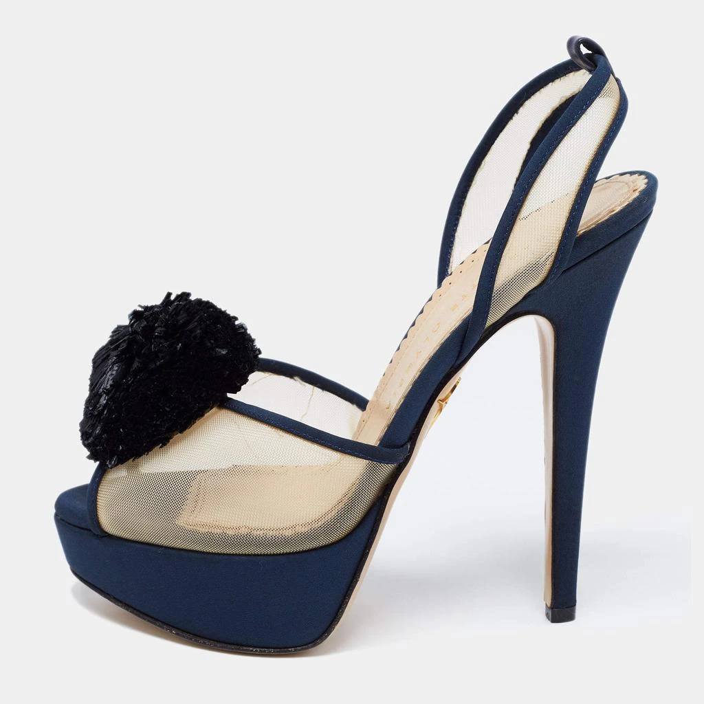 商品[二手商品] Charlotte Olympia|Charlotte Olympia Blue Suede Trim And Mesh Pomoline Pom Pom Platform Sandals Size 37,价格¥1222,第1张图片