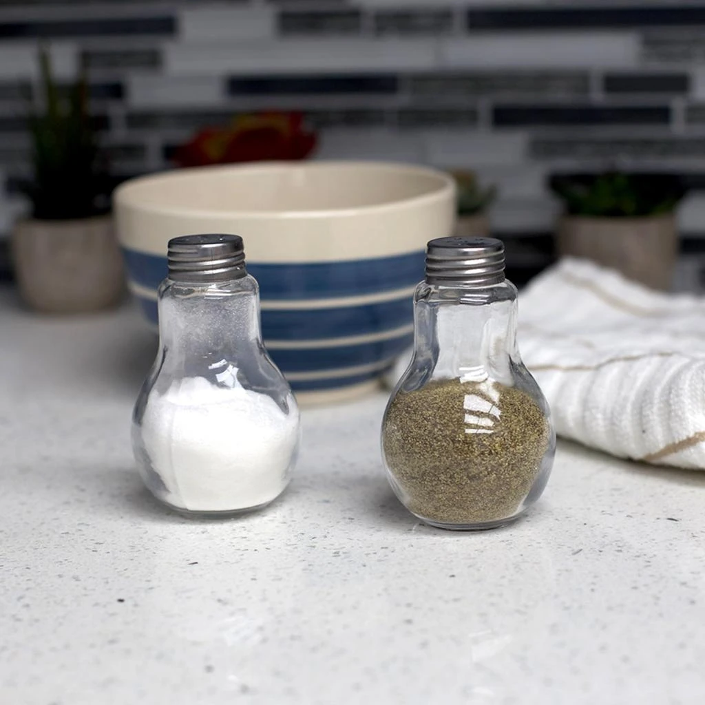 商品Home Basics|Home Basics 3.8 oz. Bulb Shape Glass Tabletop Salt and Pepper Shaker with Perforated Stainless Steel Tops, Clear,价格¥103,第2张图片详细描述
