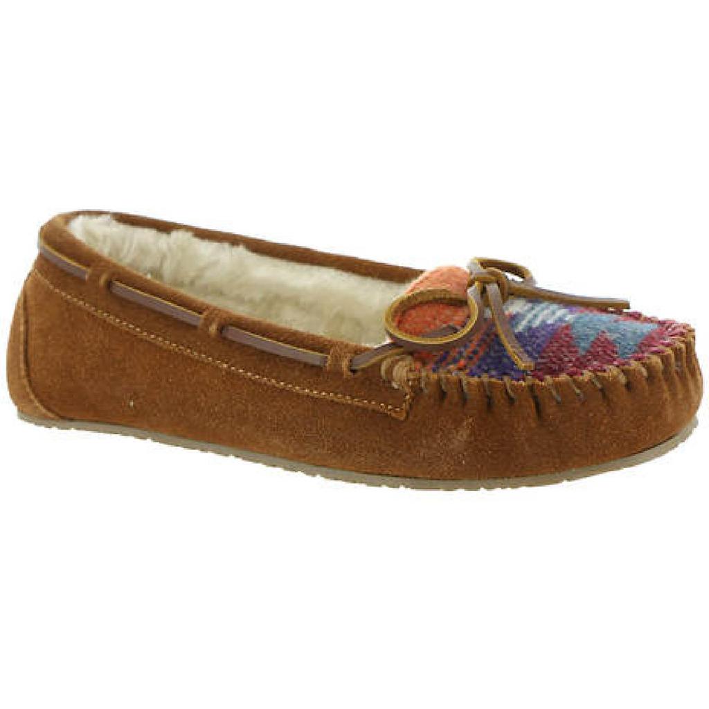 Minnetonka Womens Lodge Trapper Leather Faux Fur Lined Moccasin Slippers商品第1张图片规格展示