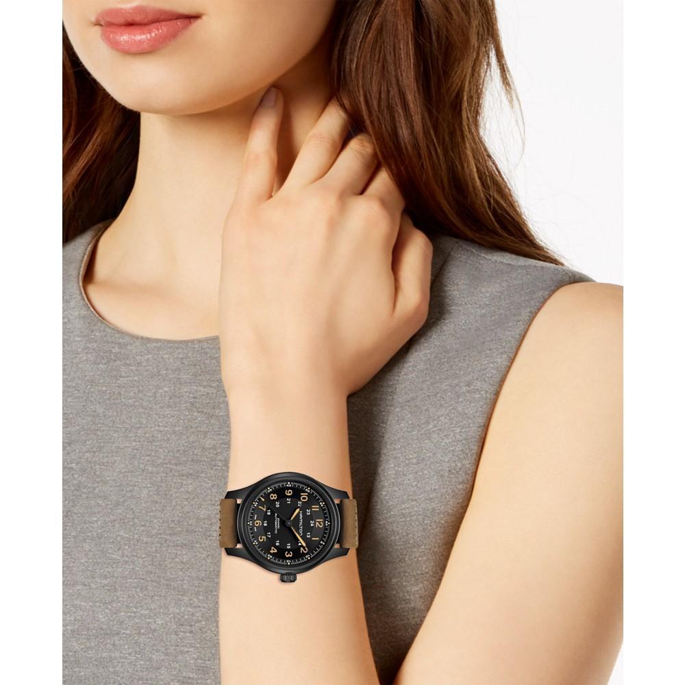 商品Hamilton|Men's Swiss Automatic Khaki Field Brown Leather Strap Watch 42mm,价格¥7329,第5张图片详细描述