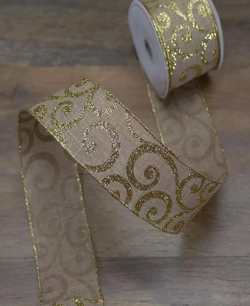 商品Northlight|Burlap and Scroll Christmas Wired Craft Ribbon, 2.5" x 10 Yards,价格¥236,第2张图片详细描述