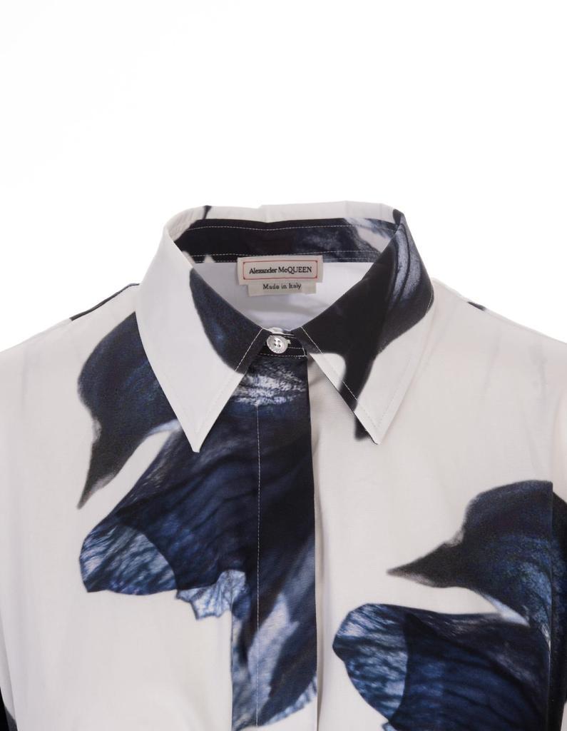 商品Alexander McQueen|Alexander McQueen White And Blue Bellflower Shirt Dress With Long Balloon Sleeves,价格¥11257,第5张图片详细描述