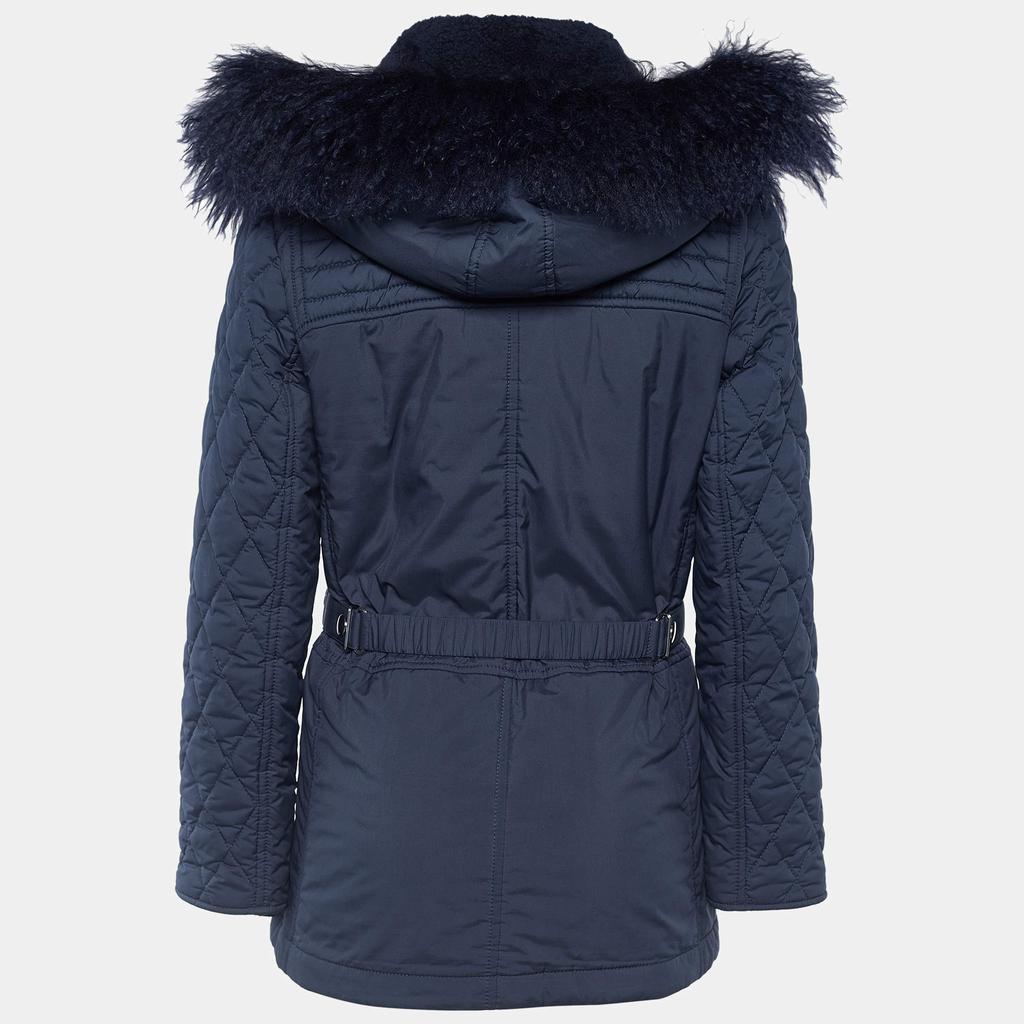 Chloe Dark Navy Synthetic Detachable Fur Hoodie Puffer Coat M商品第2张图片规格展示