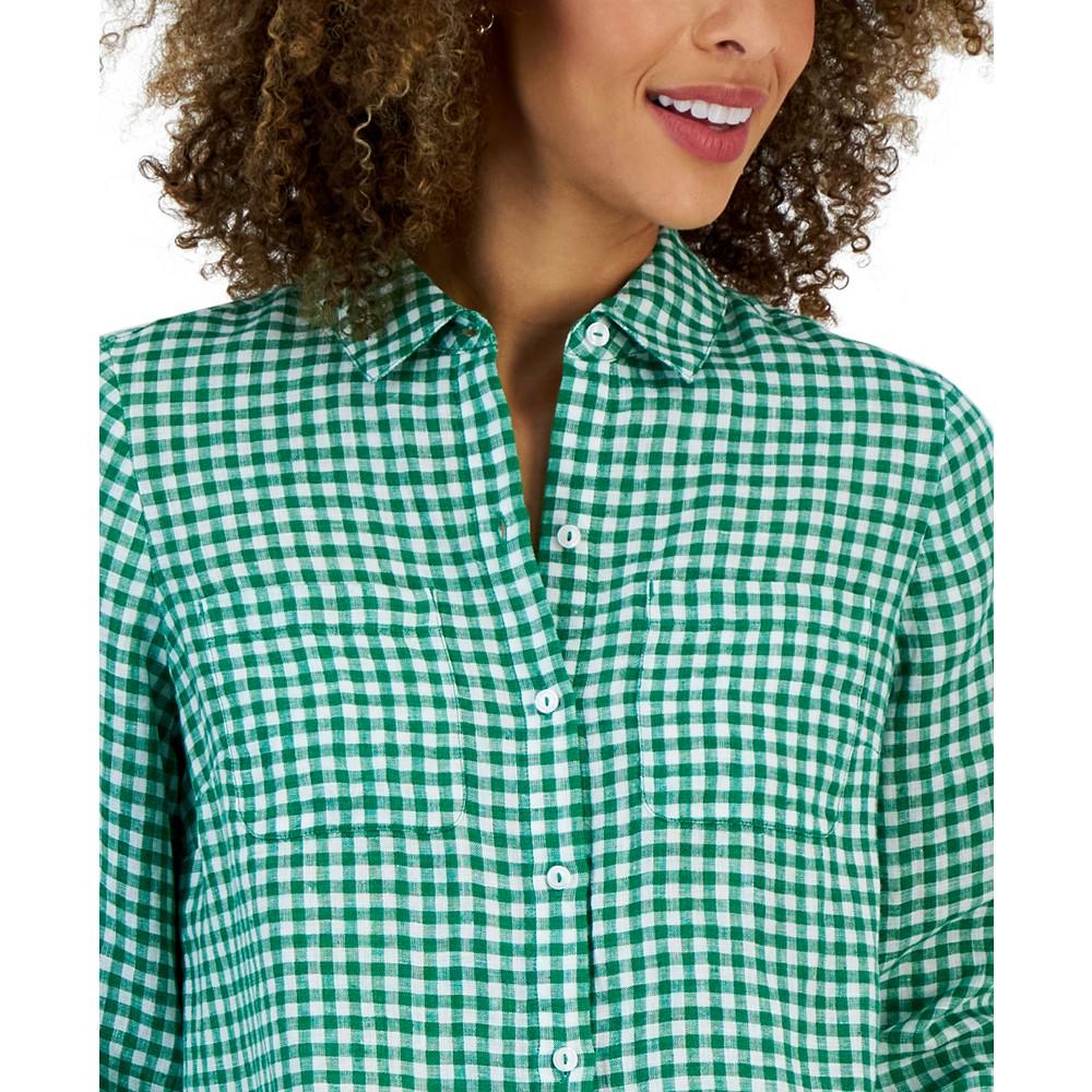Women's Linen Gingham Tab-Sleeve Shirt, Created for Macy's商品第3张图片规格展示