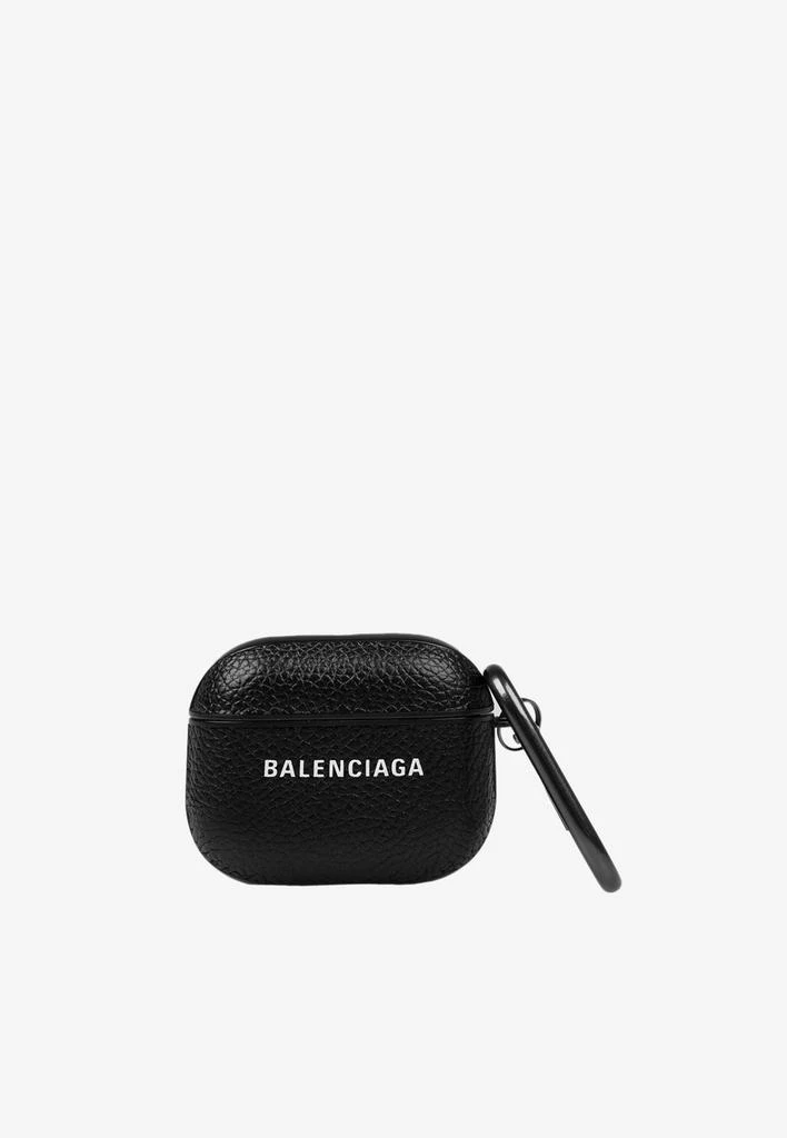 商品Balenciaga|Logo Print AirPods Case in Grained Leather,价格¥1553,第1张图片