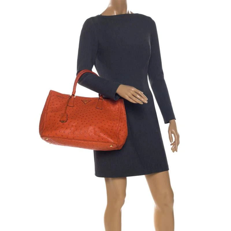 商品[二手商品] Prada|Prada Orange Ostrich Large Gardner's Tote,价格¥6535,第2张图片详细描述