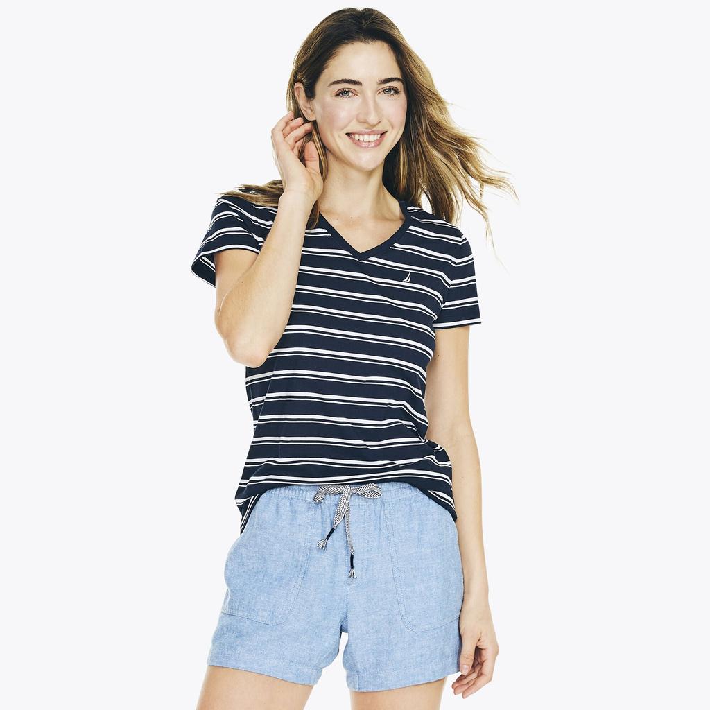 Nautica Womens Striped V-Neck T-Shirt商品第3张图片规格展示