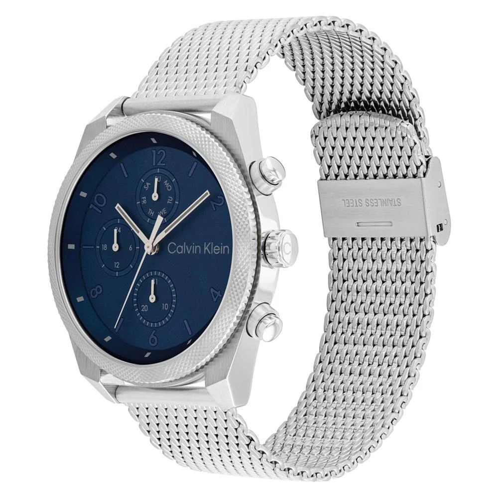 商品Calvin Klein|Men's Multifunction Silver-Tone Stainless Steel Mesh Bracelet Watch 44mm,价格¥1356,第2张图片详细描述