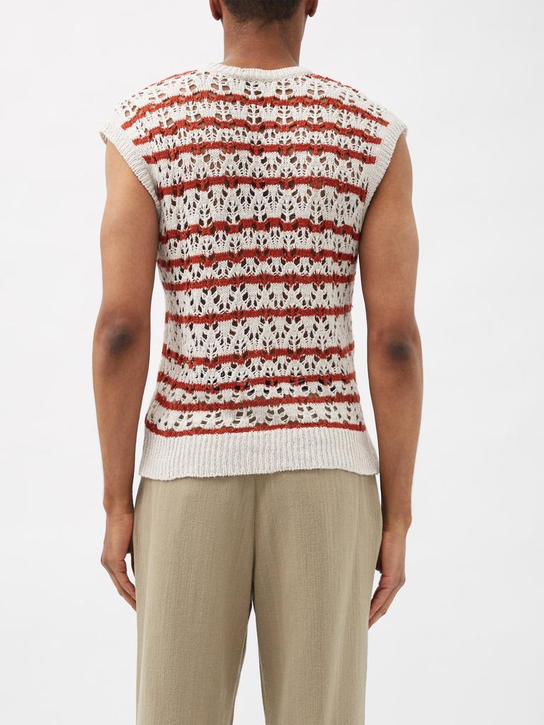 Open-work striped hemp-blend sweater vest商品第5张图片规格展示