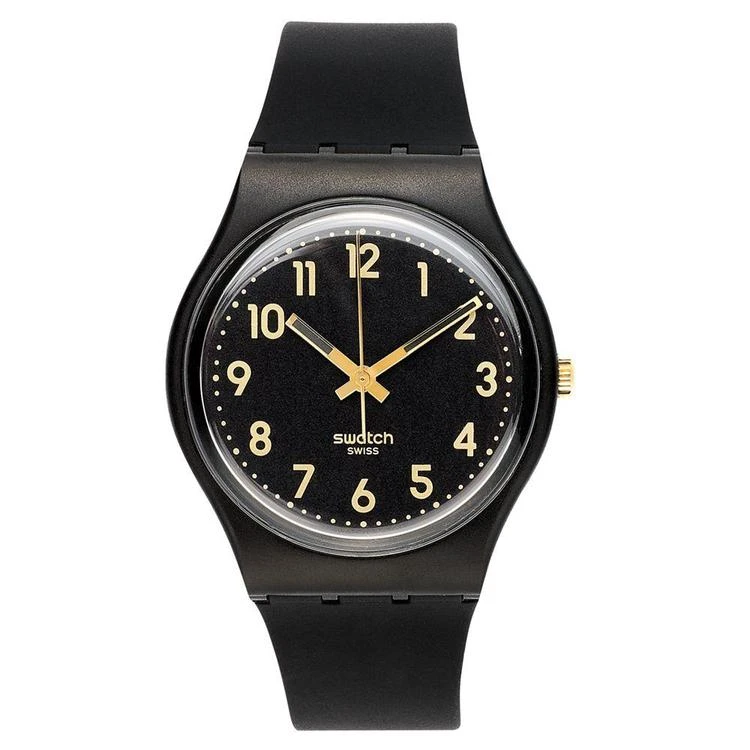 商品Swatch|Watch, Unisex Swiss Golden Tac Black Silicone Strap 34mm GB274,价格¥385,第1张图片