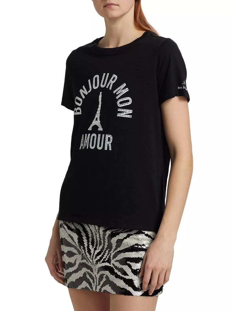 商品Cinq à Sept|'Bonjour Mon Amour' Embellished Eiffel Tower Cotton T-Shirt,价格¥1384,第4张图片详细描述