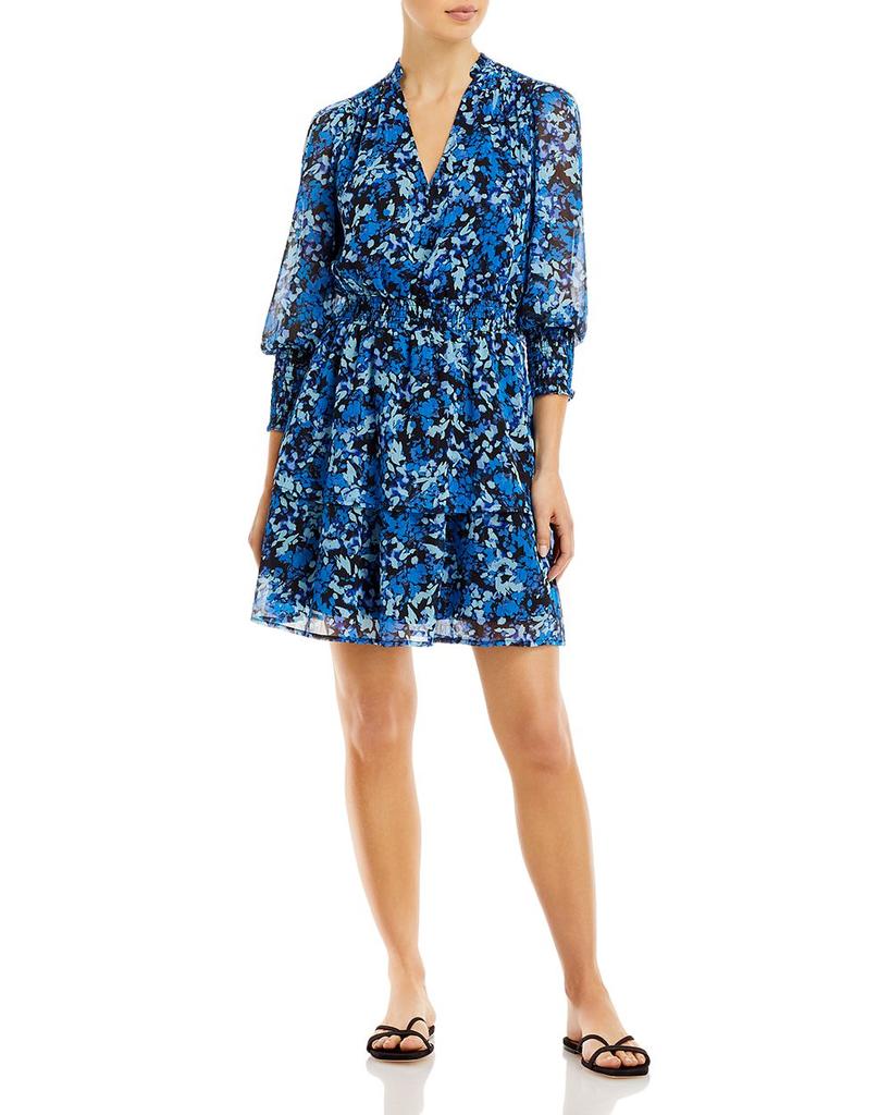 Abstract Print V Neck Mini Dress - 100% Exclusive商品第4张图片规格展示
