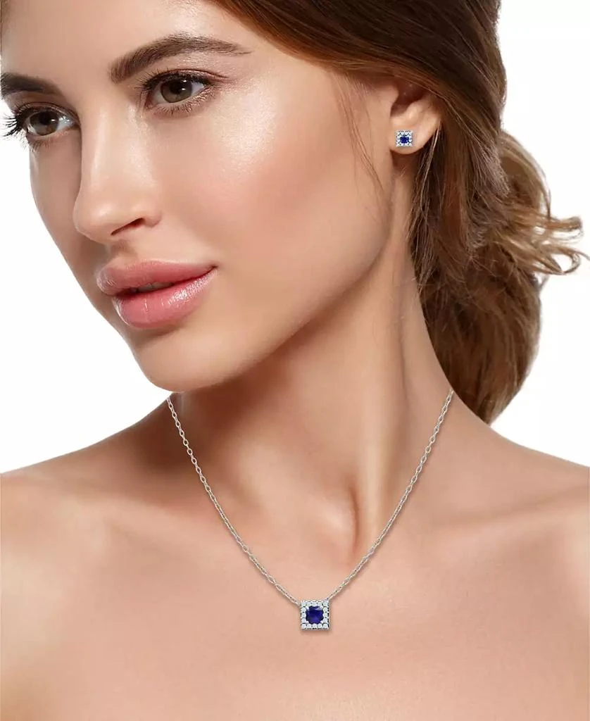 商品Giani Bernini|Simulated Blue Sapphire and Cubic Zirconia Halo Square Pendant and Earring Set, 3 Piece,价格¥169,第2张图片详细描述