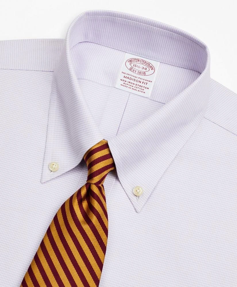商品Brooks Brothers|Stretch Madison Relaxed-Fit Dress Shirt, Non-Iron Twill Button-Down Collar Micro-Check,价格¥391,第2张图片详细描述
