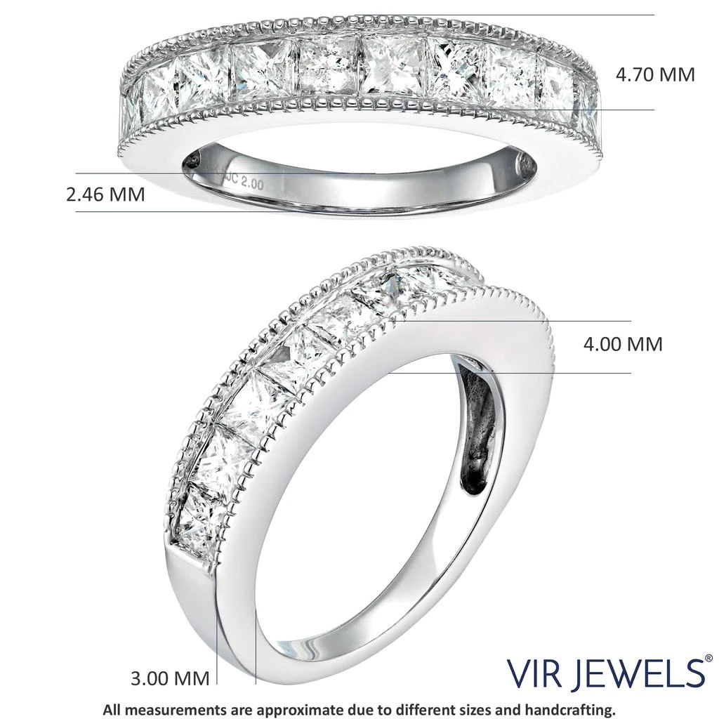 商品Vir Jewels|2 cttw Princess Cut Diamond Wedding Band with Milgrain 14K White or Yellow Gold,价格¥13278,第4张图片详细描述
