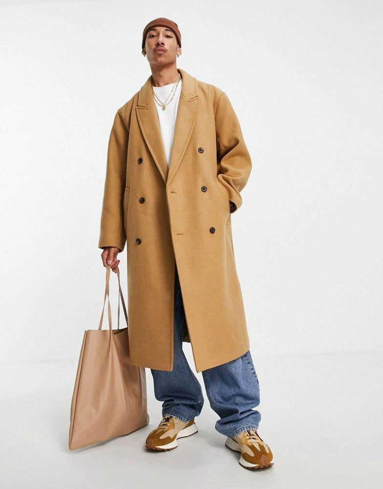 商品ASOS|ASOS DESIGN oversized longline wool mix overcoat in camel,价格¥465,第1张图片