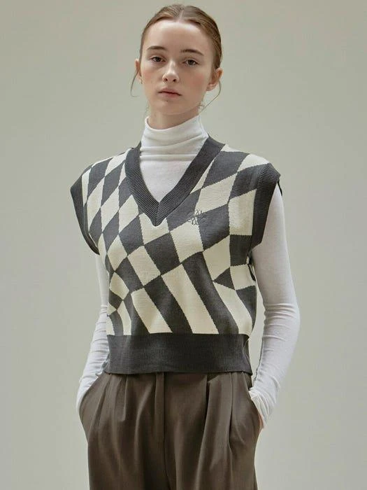 商品NICK&NICOLE|Unbalanced Argyle Vest (Deep Green),价格¥501,第1张图片