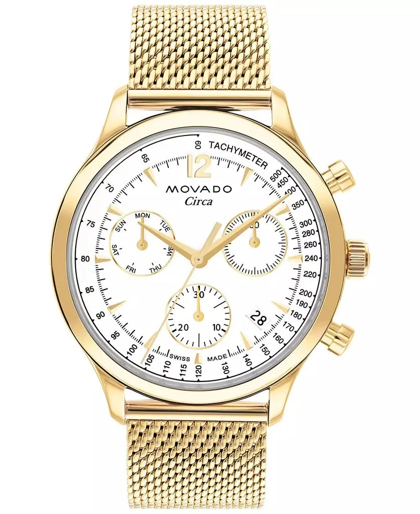 商品Movado|Men's Swiss Chronograph Heritage Series Circa Gold Ion Plated Steel Mesh Bracelet Watch 43mm,价格¥8152,第1张图片