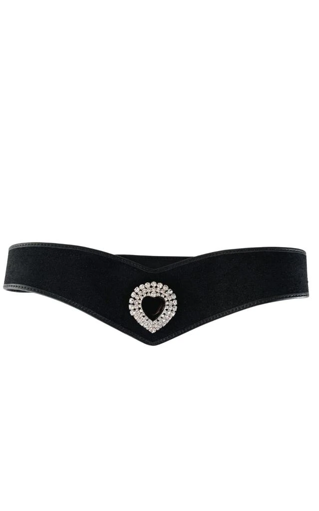 商品Alessandra Rich|Black Leather and Velvet Crystal Heart Belt,价格¥3717,第1张图片