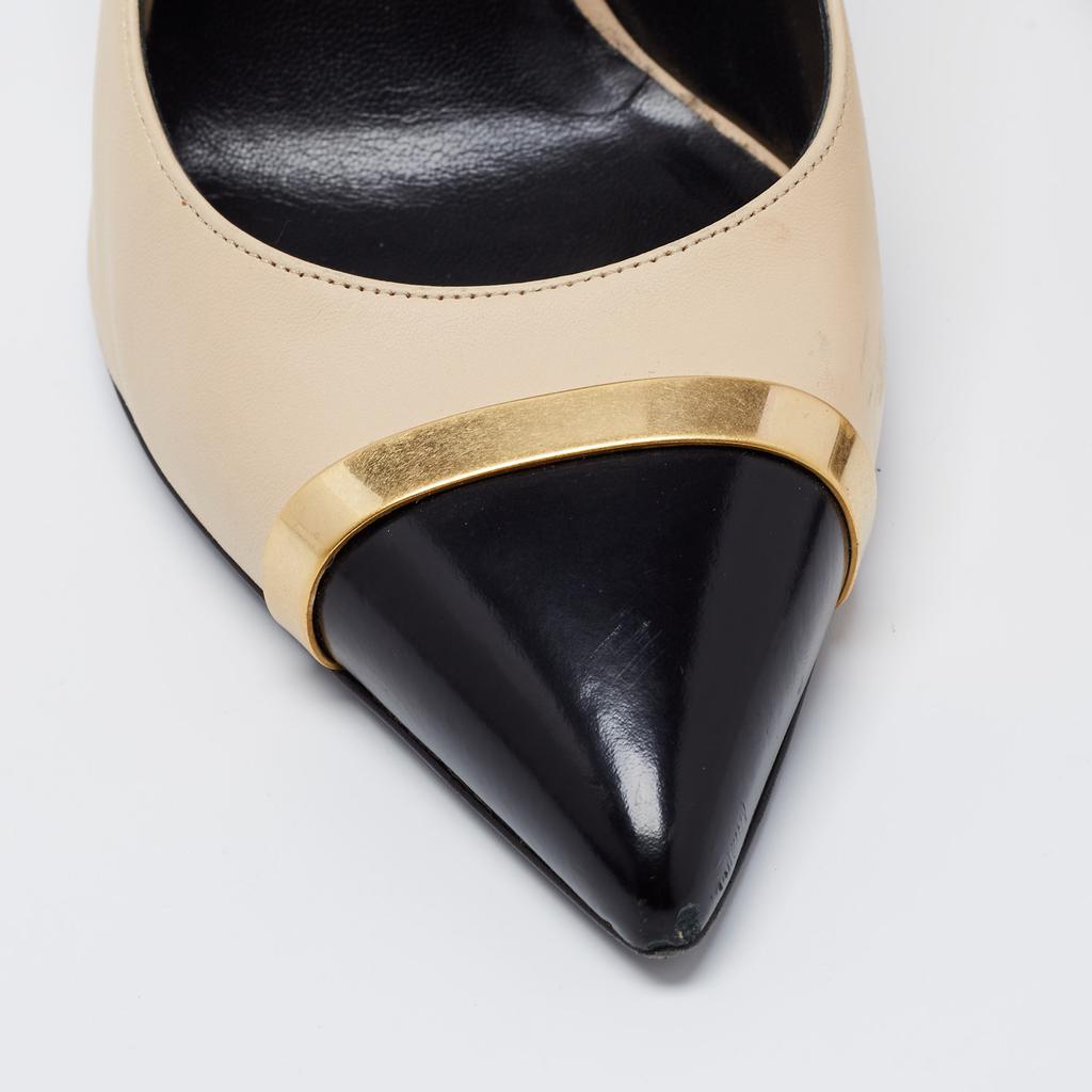 Saint Laurent Beige/Black Leather Pointed Toe Pumps Size 40商品第7张图片规格展示