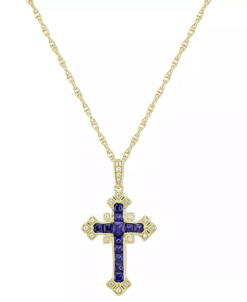 商品Macy's|Lab-Grown Blue Sapphire (3/4 ct. t.w.) & Lab-Grown White Sapphire (1/10 ct. t.w.) Ornate Cross 18" Pendant Necklace in 14k Gold-Plated Sterling Silver (Also in Lab-Grown Emerald),价格¥868,第1张图片