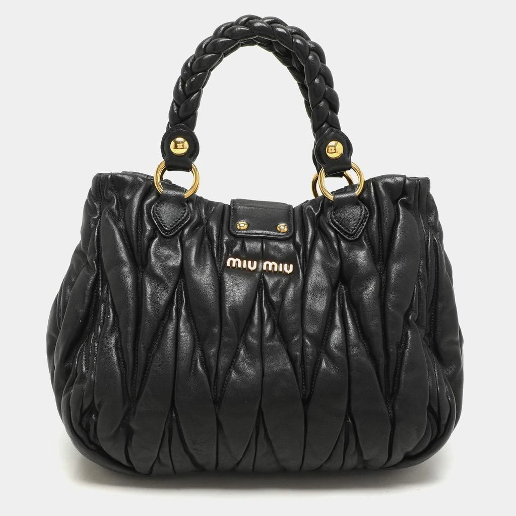 商品[二手商品] Miu Miu|Miu Miu Black Matelasse Leather Coffer Satchel,价格¥2341,第4张图片详细描述