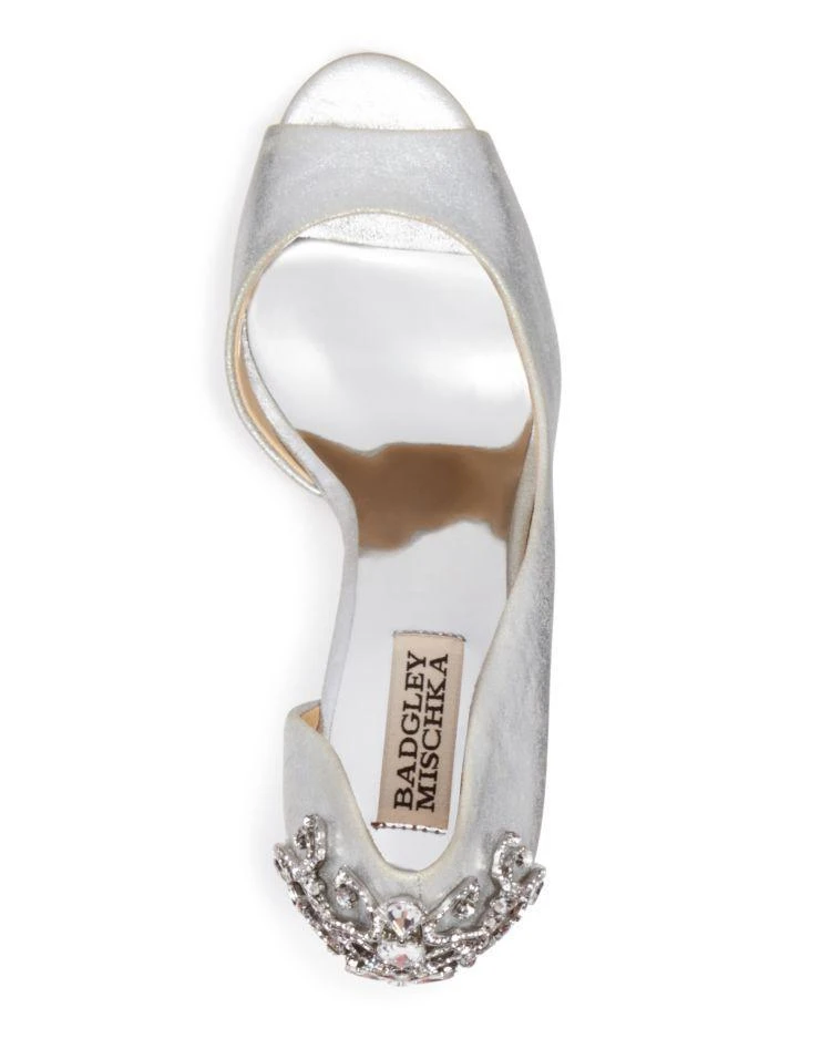 商品Badgley Mischka|Meagan Metallic Suede Embellished Half d'Orsay Peep Toe Wedge Pumps,价格¥635,第3张图片详细描述