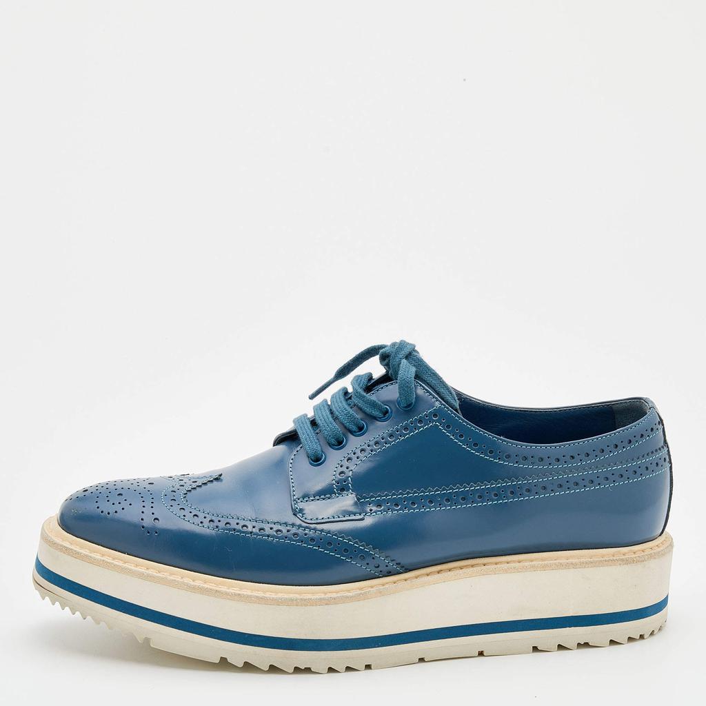 Prada Blue Brogue Leather Wingtip Platform Derby Sneakers Size 39.5商品第1张图片规格展示