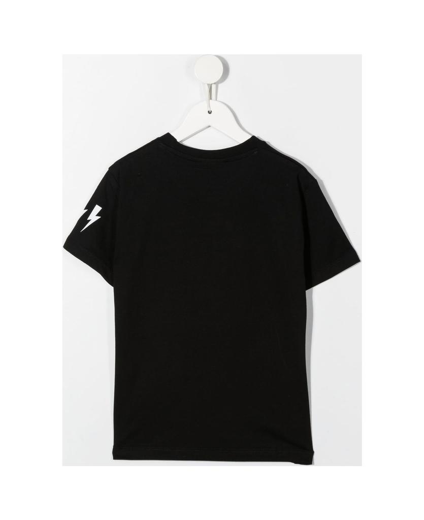 Kids Black T-shirt With White Mirror Logo Print商品第2张图片规格展示