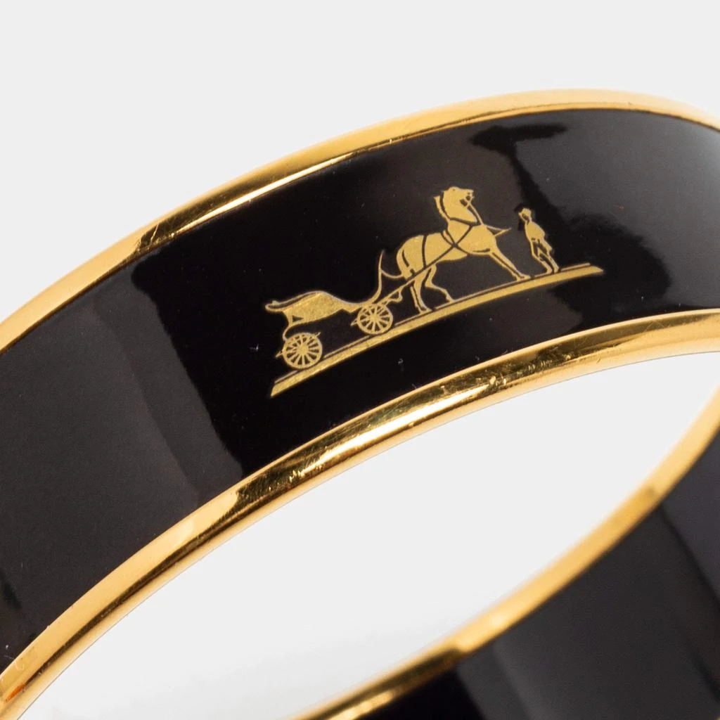 商品[二手商品] Hermes|Hermes Caleche Black Enamel Gold Plated Wide Bangle Bracelet,价格¥3313,第4张图片详细描述
