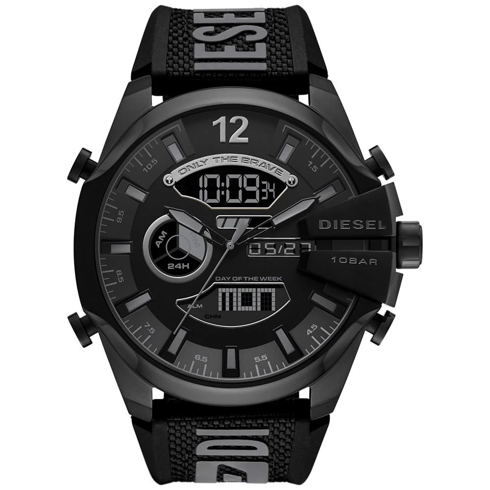 商品Diesel|Men's Analog Digital Mega Chief Black Silicone Strap Watch 51mm,价格¥2006,第1张图片