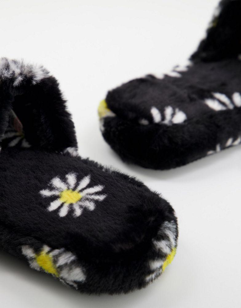 商品ASOS|ASOS DESIGN Zane chunky slider slippers in black floral,价格¥48,第5张图片详细描述