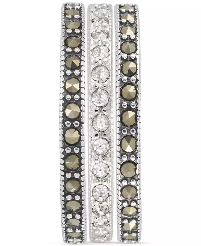 商品Macy's|3-Pc. Set Marcasite (7/8 ct. t.w.) & Crystal Stack Rings in Sterling Silver,价格¥440,第3张图片详细描述