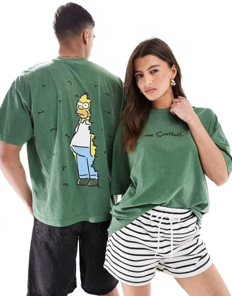 商品ASOS|ASOS DESIGN unisex oversized t-shirt with The Simpsons Homer hedge print in washed green,价格¥253,第1张图片
