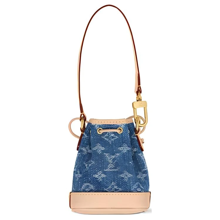 商品[国内直发] Louis Vuitton|NOE Nano 字母印花抽绳开合 牛仔布拼皮革 水桶包手提单肩包 超迷你 女款 米色拼蓝色,价格¥11189,第4张图片详细描述