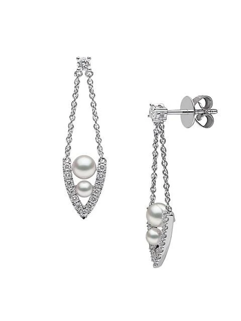 商品Yoko London|Sleek 18K White Gold, 3-5MM Akoya Pearl &amp; Diamond Chain Teardrop Earrings,价格¥12295,第3张图片详细描述