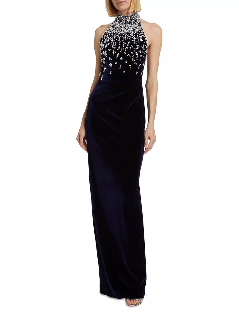 商品Pamella Roland|Beaded Velvet Halter Gown,价格¥27609,第3张图片详细描述