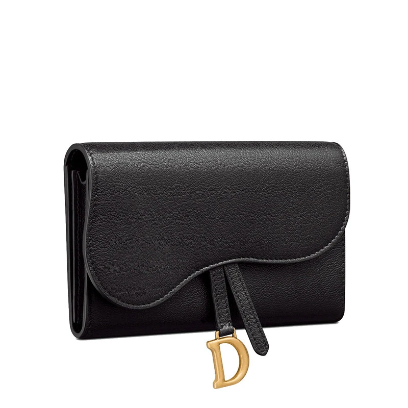 商品Dior|【预售3-7天】DIOR/迪奥 SADDLE系列 女士黑色山羊皮薄款三折鞍形翻盖长款钱包S5680CCEH_M900,价格¥6008,第4张图片详细描述