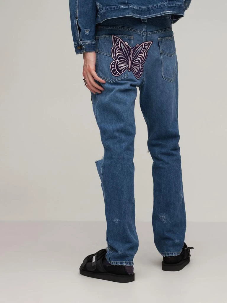 商品Needles|Distressed Cotton Denim Jeans W/ Patches,价格¥1554,第2张图片详细描述