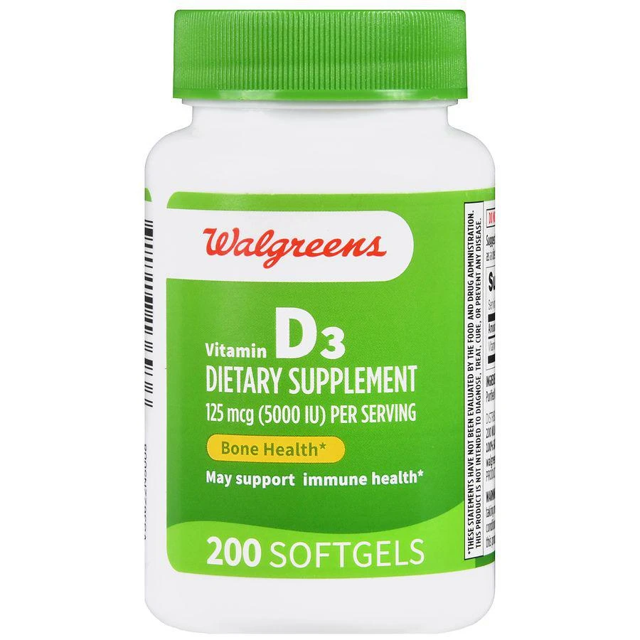 商品Walgreens|Vitamin D3 125 mcg (5000 IU) Softgels,价格¥124,第2张图片详细描述