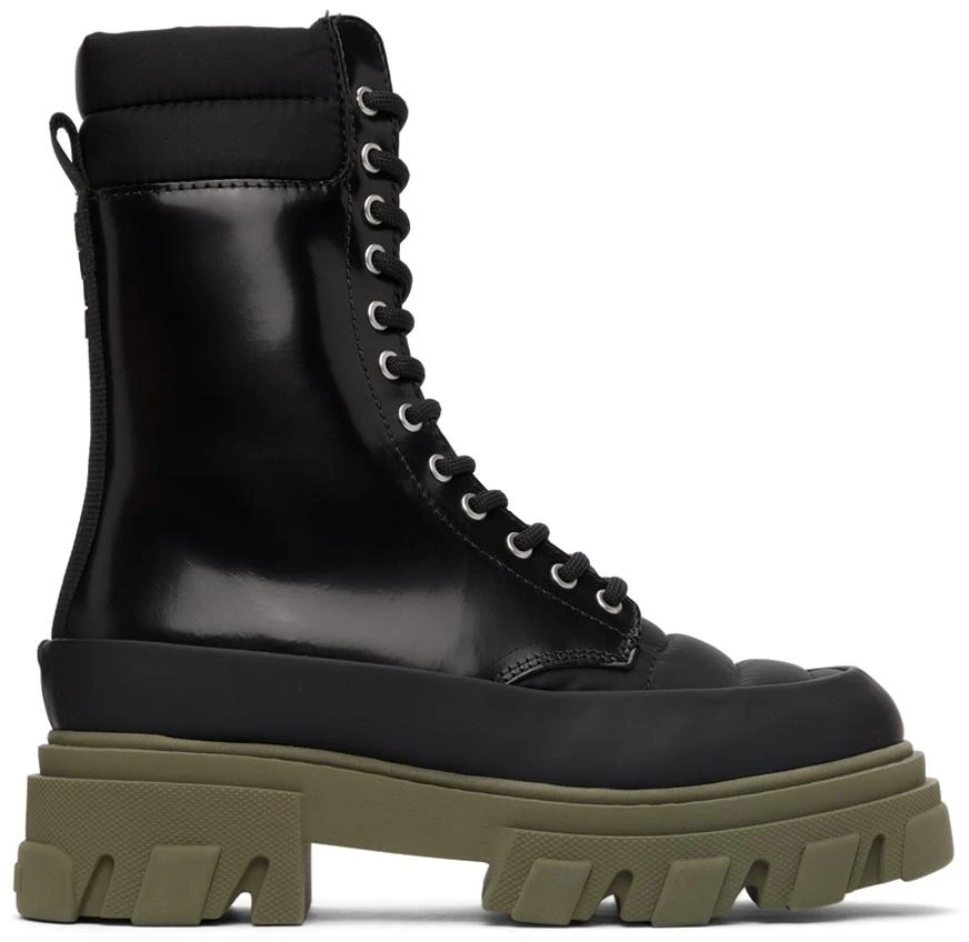 商品Ganni|Black Leather & Tech Combat Boots,价格¥988,第1张图片