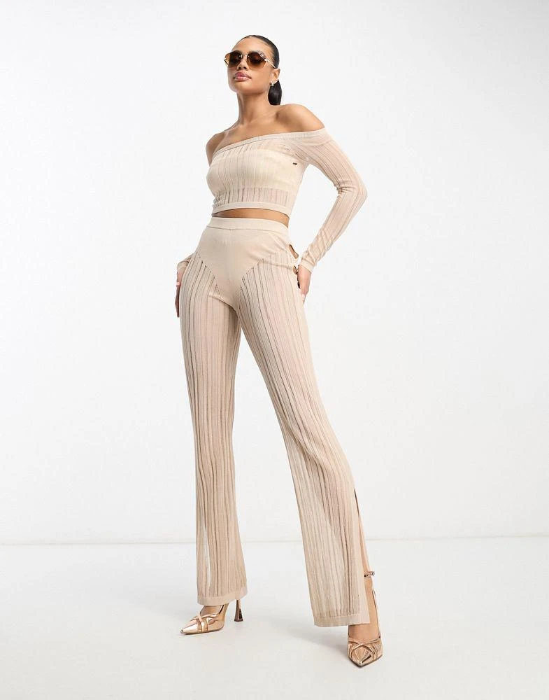 商品AsYou|ASYOU sheer striped knitted trouser in sand,价格¥240,第4张图片详细描述