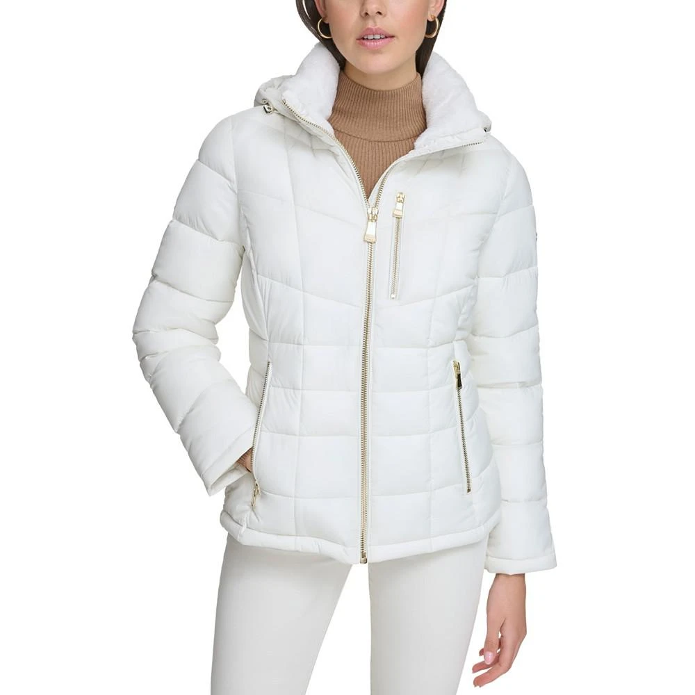 商品Calvin Klein|Women's Petite Faux-Fur-Trim Hooded Puffer Coat, Created for Macy's,价格¥732,第1张图片