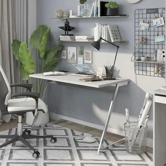 Torrey White and Chrome Writing Desk with USB Ports 商品