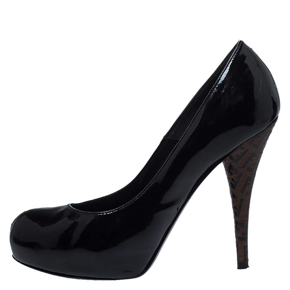 商品[二手商品] Fendi|Fendi Black Patent Leather FF Logo Heels Platform Pumps Size 37,价格¥1295,第4张图片详细描述