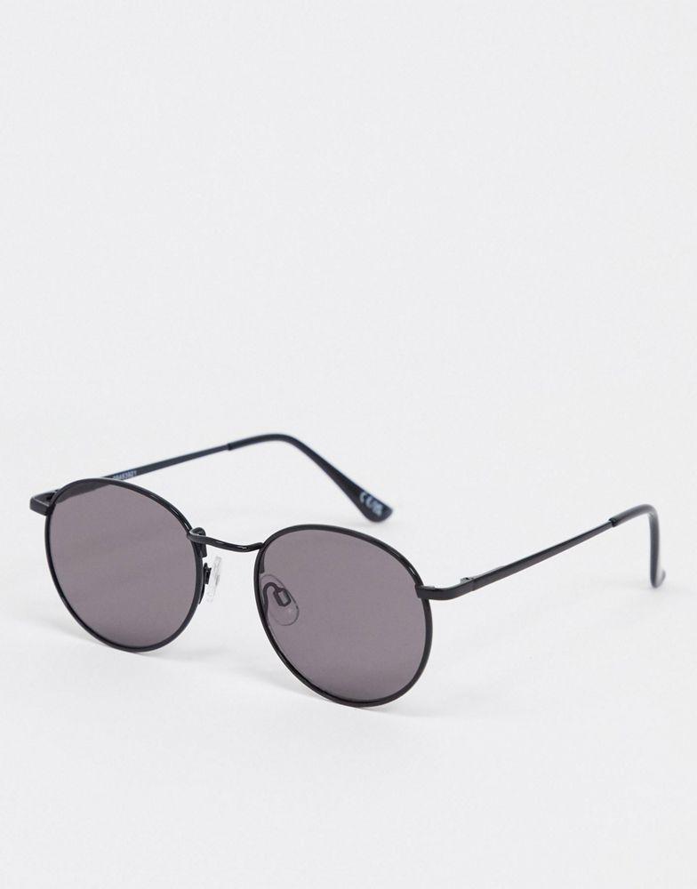 ASOS DESIGN metal round sunglasses in shiny black商品第1张图片规格展示