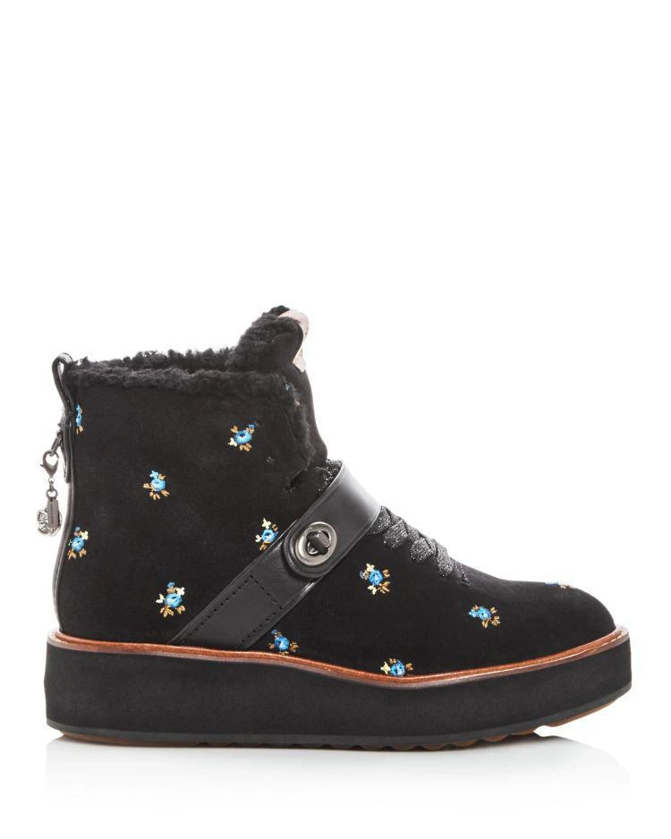 商品Coach|Women's Urban Hiker Embroidered Suede & Shearling Platform Wedge Booties,价格¥1558,第2张图片详细描述